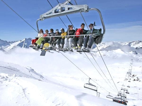 Group in ski lift