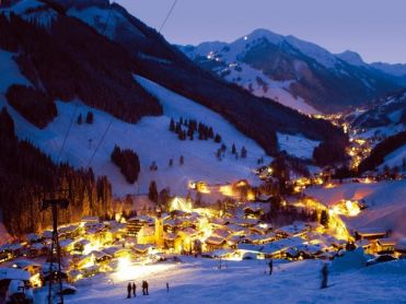 Authentic ski village by night