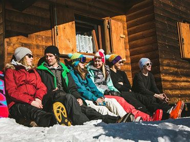 Ski group at chalet
